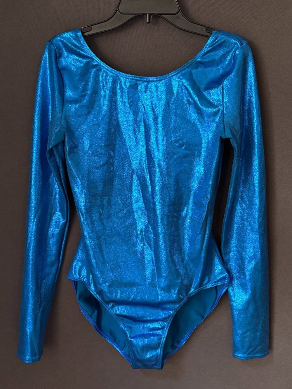 Balera Blue Metallic Shimmer Long Sleeve Scoop Back Dance Gymnastics Leotard MA